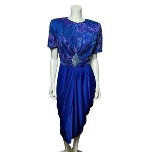 Vintage Filigree Blue & Purple Sequin-Accented Dress, Size 12
